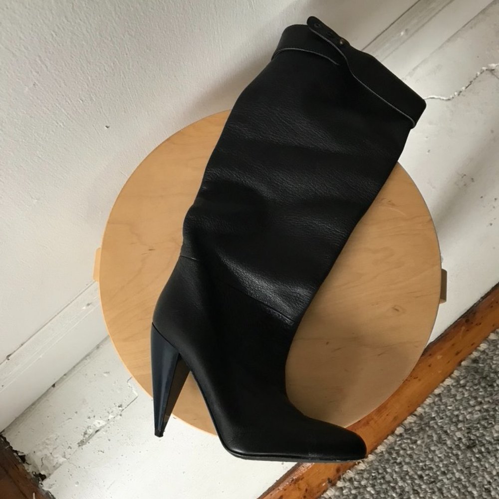 Lanvin Black Leather Boots with Navy Spike Heels